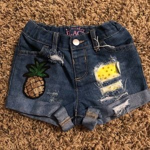 Custom made toddler denim shorts.